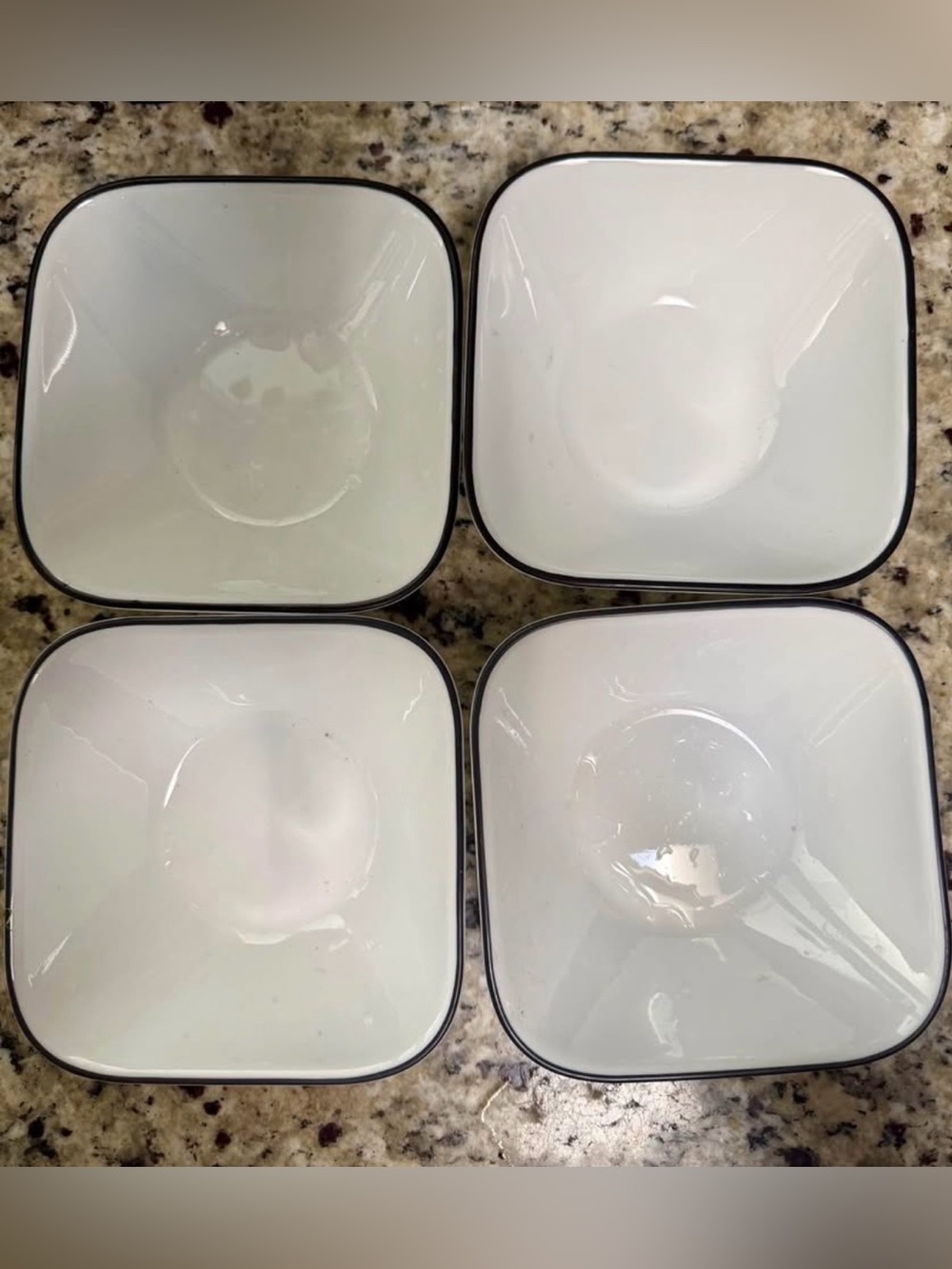 Corelle Simple Lines Cereal Fruit Soup 6.5” Square Bowls Set 4